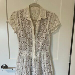 Cream lace button up mini dress
